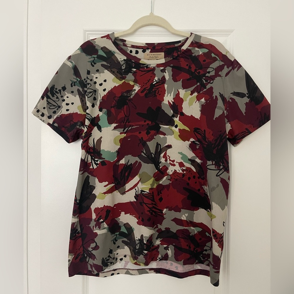 Burberry Red and Black Floral Short Sleeve Tee